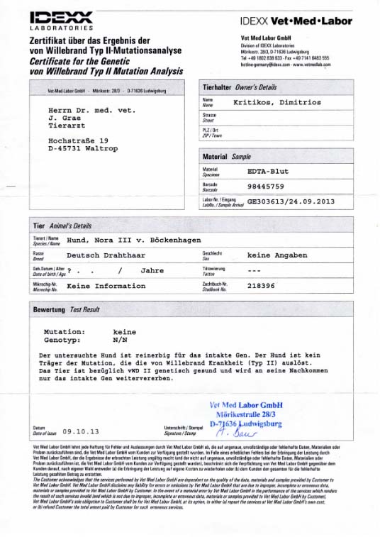 Εξέταση vWD τέστ της Nora III v.Bockenhagen